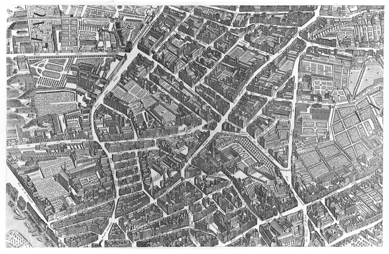 Párizs terve, „Plan de Turgot” néven ismert, 7. oldal, vésette Claude Lucas, 1734-39 (részlet) alkotó: Louis Bretez