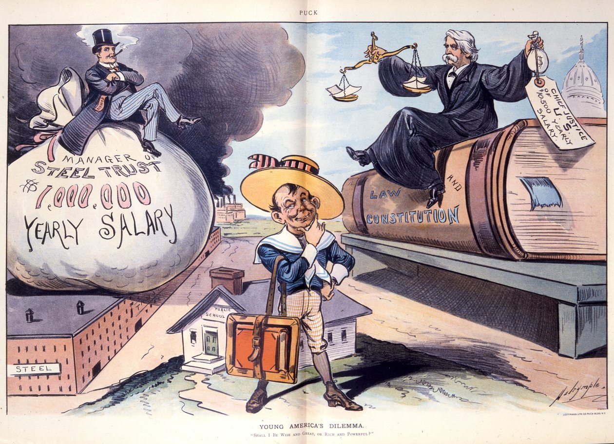 A fiatal Amerika dilemmája: Legyek-e bölcs és nagy, vagy gazdag és hatalmas, 1901 alkotó: Louis Dalrymple