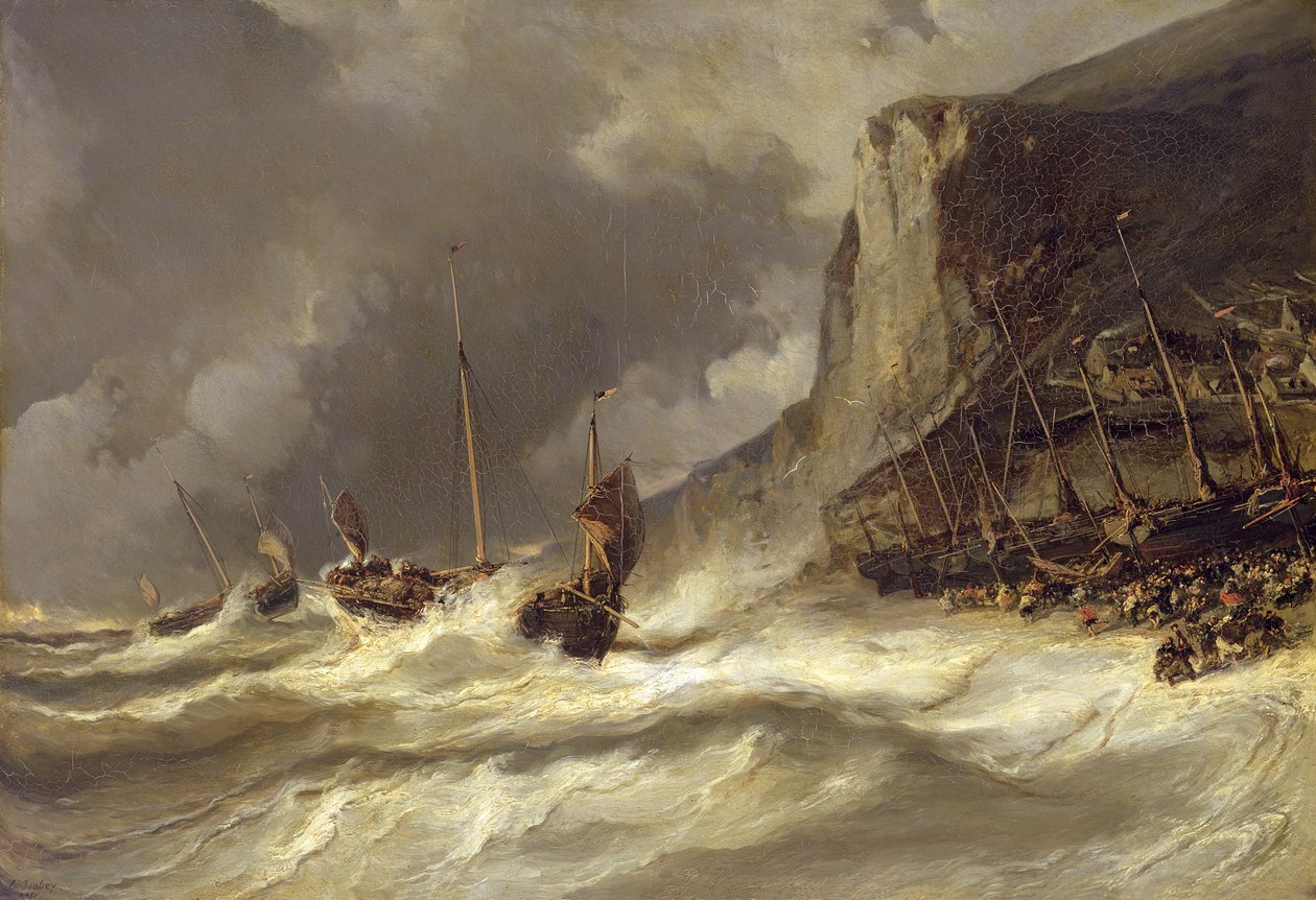 Vihar a parton Etretatban, Normandiában, 1851 alkotó: Eugene Isabey