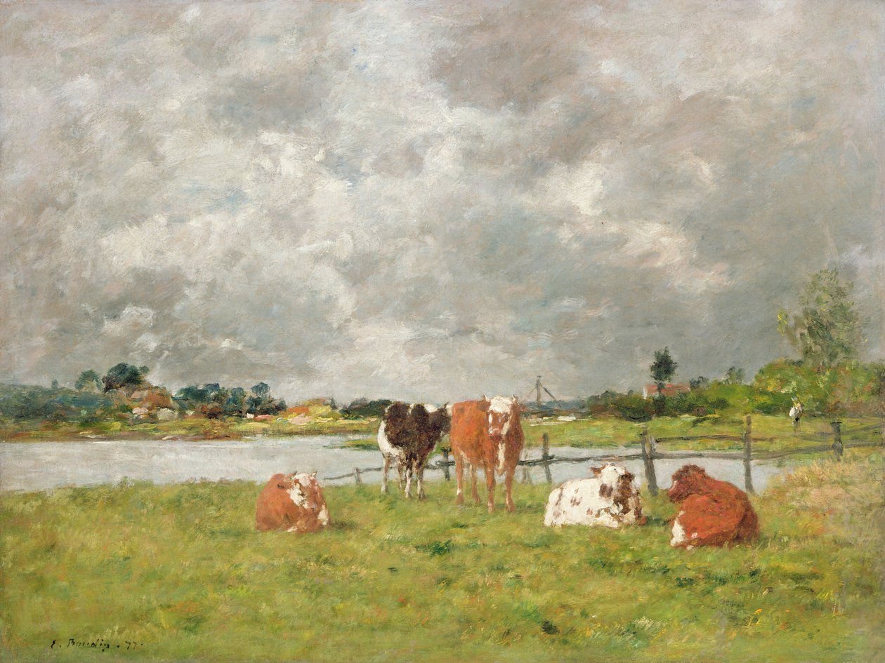 Tehenek a mezőn a viharos ég alatt, 1877 alkotó: Eugene Louis Boudin