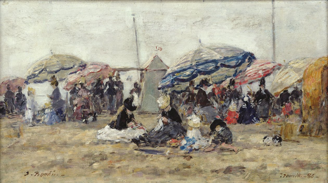 Napernyők a trouville-i strandon, 1886 (olaj, fa) alkotó: Eugene Louis Boudin