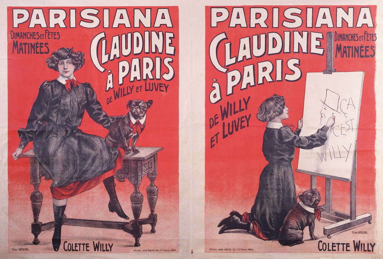 Claudine à Paris előadásait reklámozó plakátok a Théatre Parisianában, 1906-7. alkotó: Louis Galice