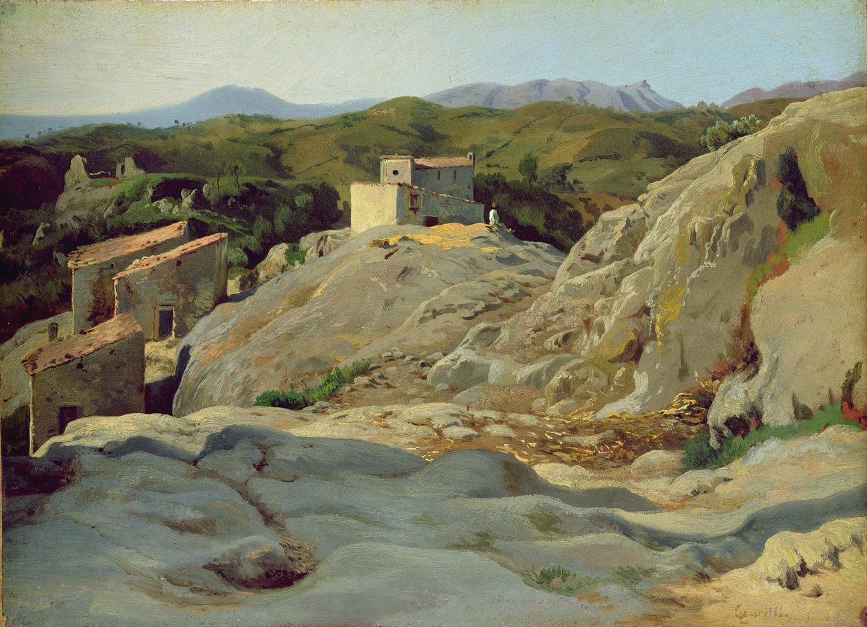 Egy falu a hegyekben (olaj, papír, vászon) alkotó: Louis Gurlitt