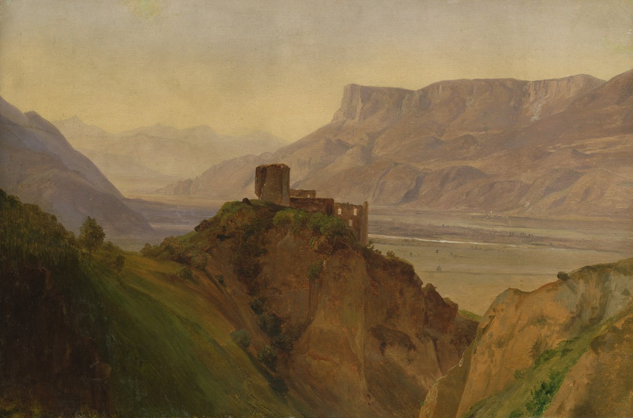 Die Ruine Brunnenburg mit dem Etschtal, 1838 (olaj, papír, fa) alkotó: Louis Gurlitt