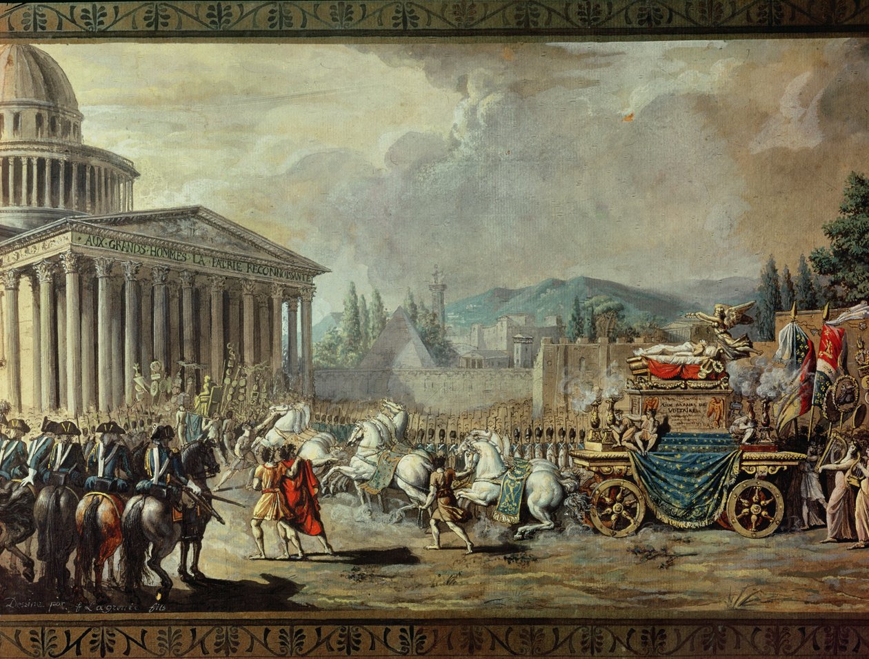 Voltaire (1694-1778) halandó maradványainak fordítása a párizsi Pantheonba 1791. július 10-én (részlet) alkotó: Louis Jean François Lagrenée