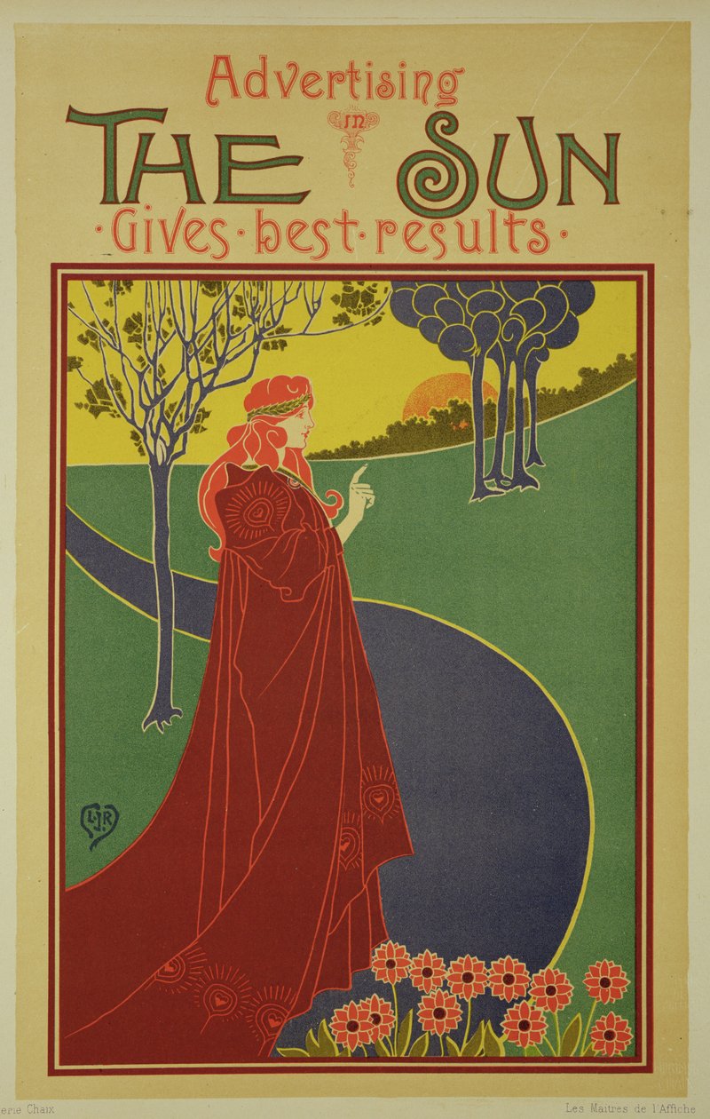 A "The Sun" amerikai újság reklámplakátjának reprodukciója alkotó: Louis John Rhead