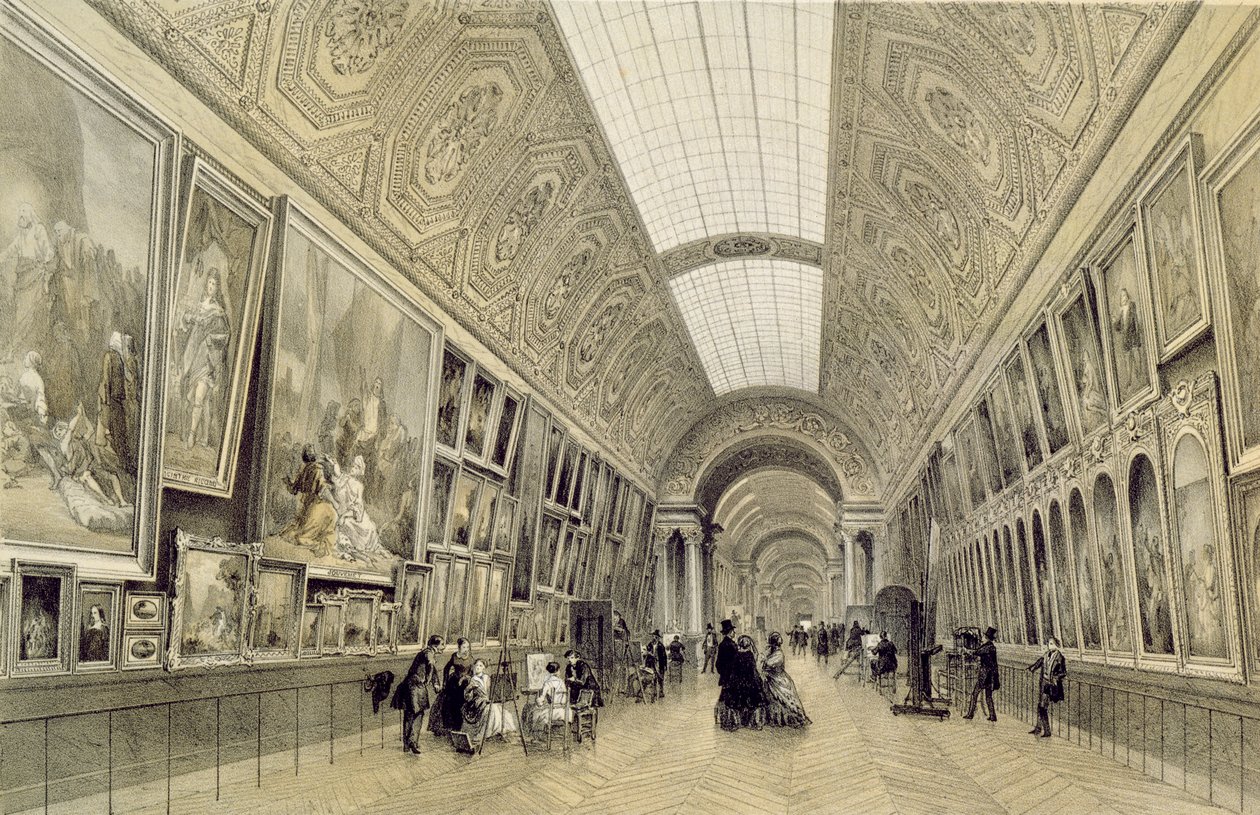A Louvre Nagygalériájának látképe, 1850-70 körüli évek alkotó: Louis Jules Arnout