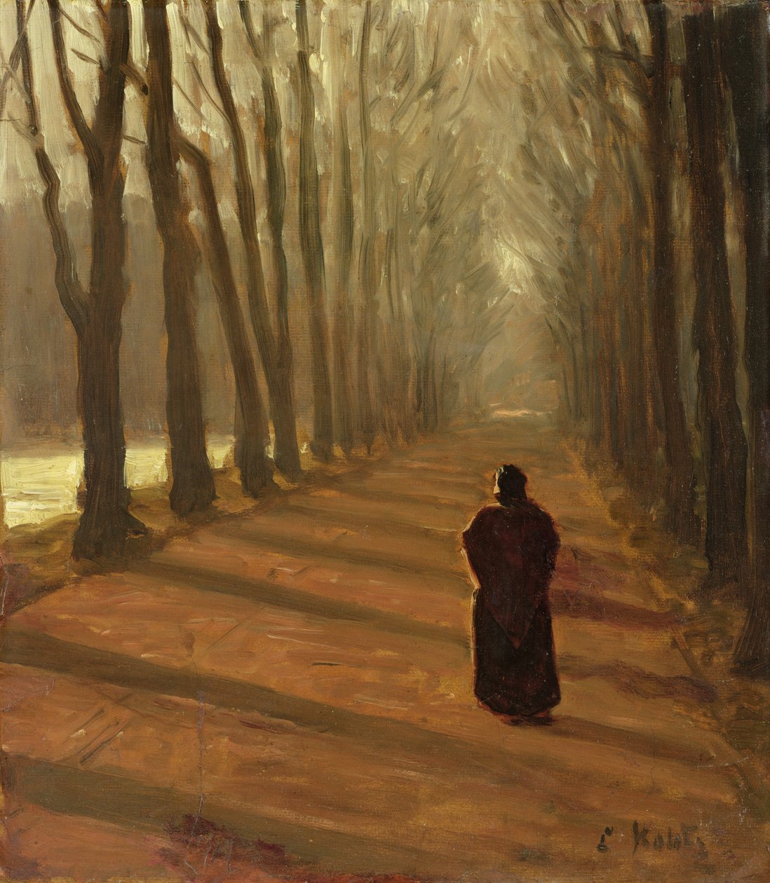 Avenue at Kuechengraben a Karlsaue Parkban, Kassel (olaj, karton) alkotó: Louis Kolitz
