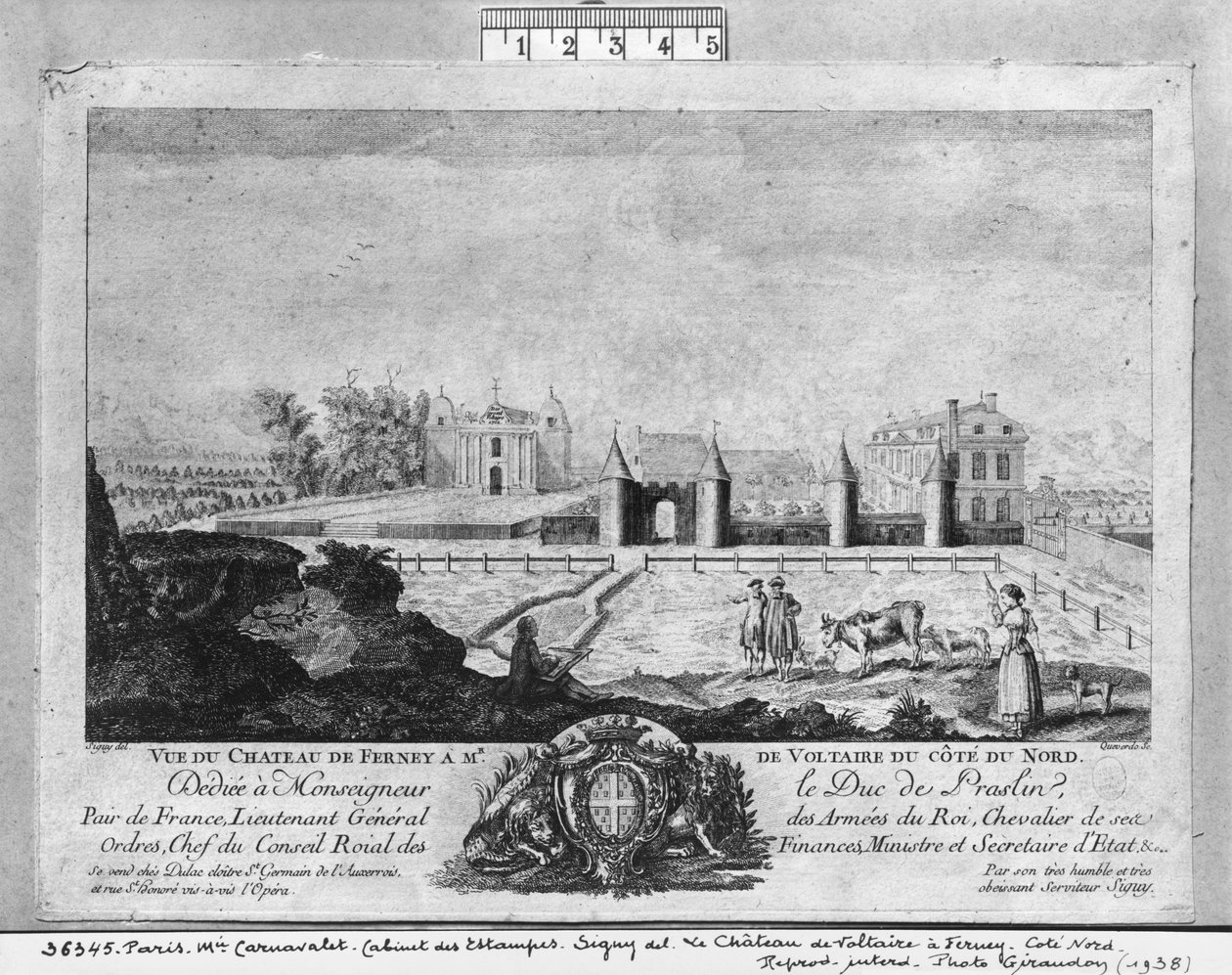 Voltaire háza Ferneyben, az északi oldalon, metszett: Francois, Maria, Isidore Queverdo (1748-97) alkotó: Louis Signy