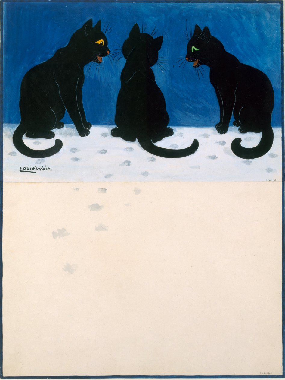 Fekete macskák a hóban alkotó: Louis Wain