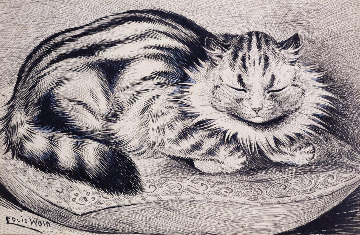 Pussy (toll, tinta és testszín papíron) alkotó: Louis Wain