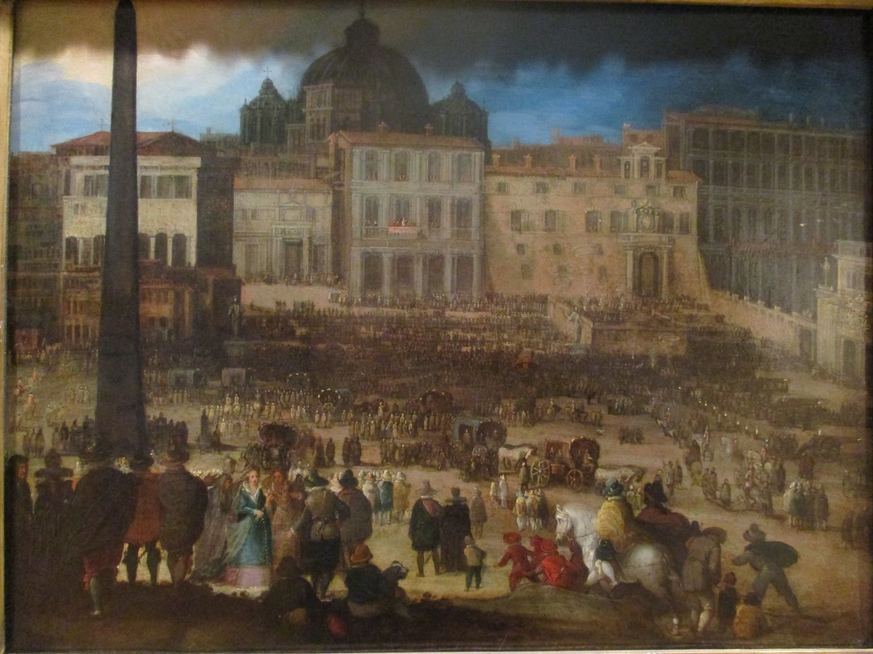 Kilátás a római Szent Péter térre, amikor VIII. Kelemen pápa megjelenik a loggián 1592 -es megválasztása után alkotó: Louis de Caullery