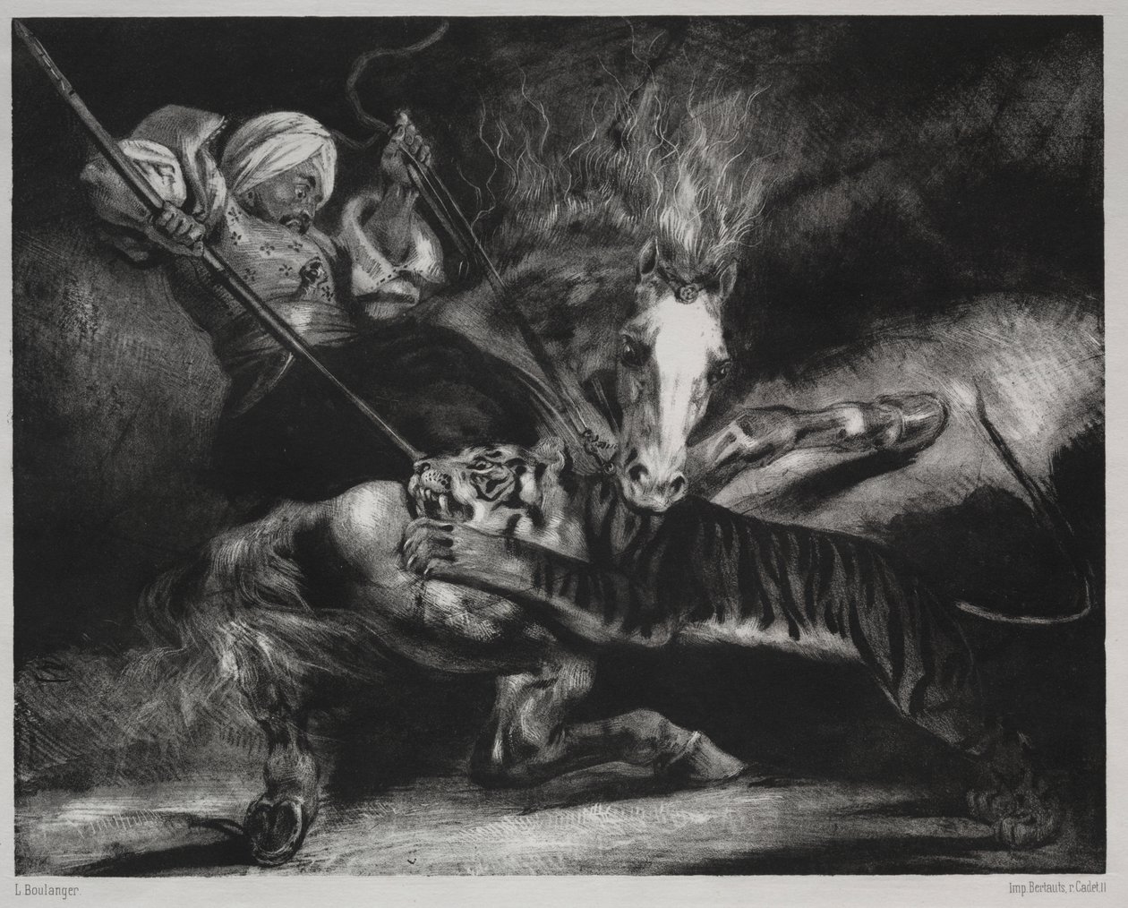 Egy tigris támadása alkotó: Louis Candide Boulanger
