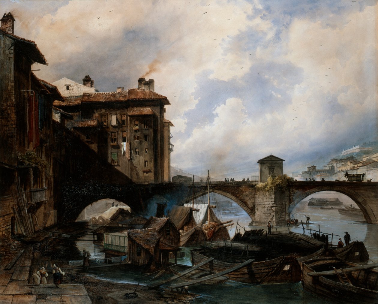 "A lyoni kikötő", 1830. alkotó: Louis Etienne Watelet