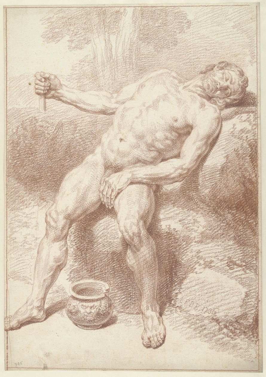 Férfi akt, ülő, fekvő alkotó: Louis Fabritius Dubourg