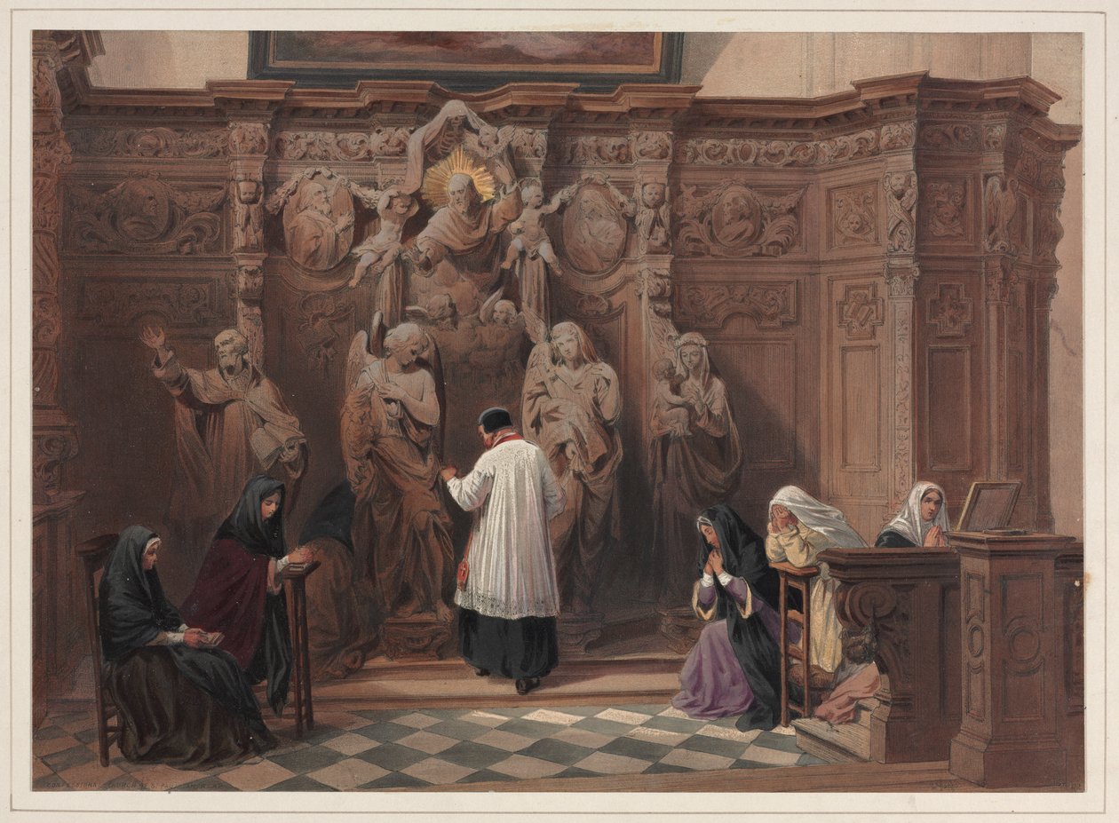 Gyóntatószék, Szent Pál-templom, Antwerpen, 1838. alkotó: Louis Haghe