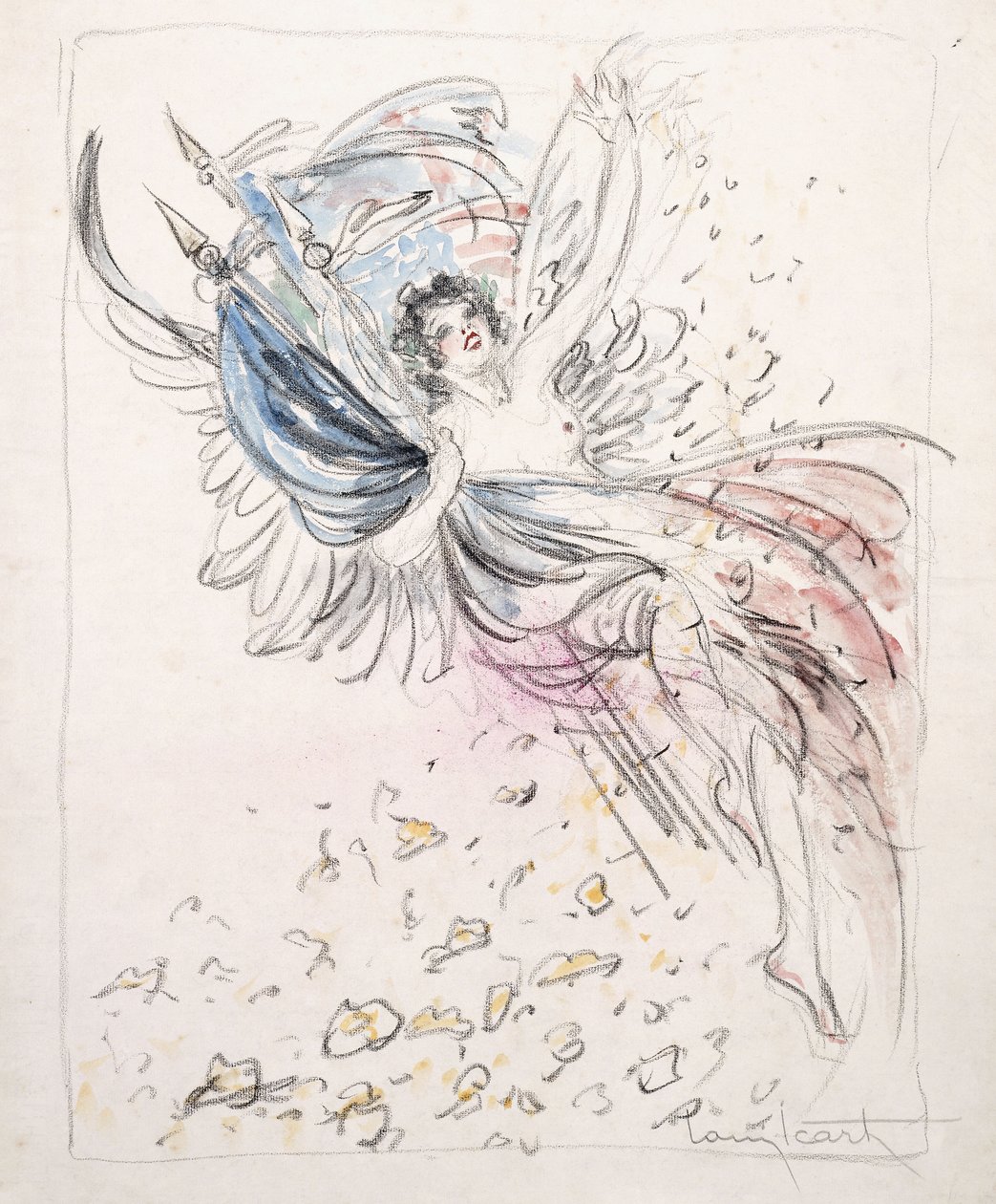 Lány zászlókkal alkotó: Louis Icart