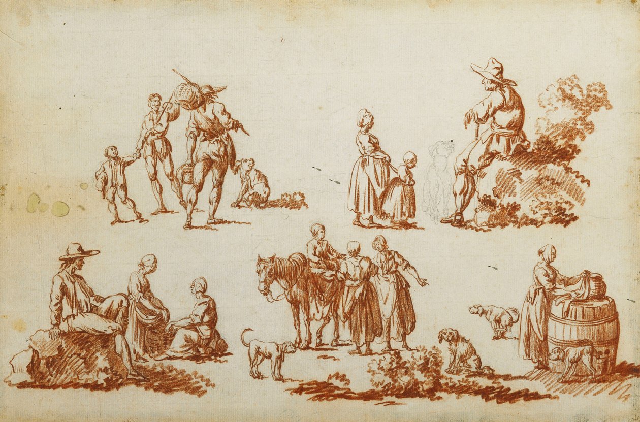 figurák és állatok tanulmányozása, alkotó: Francois Louis Joseph Watteau