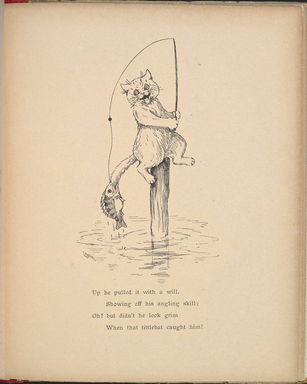 Egy macska horgász bottal. alkotó: Louis Wain
