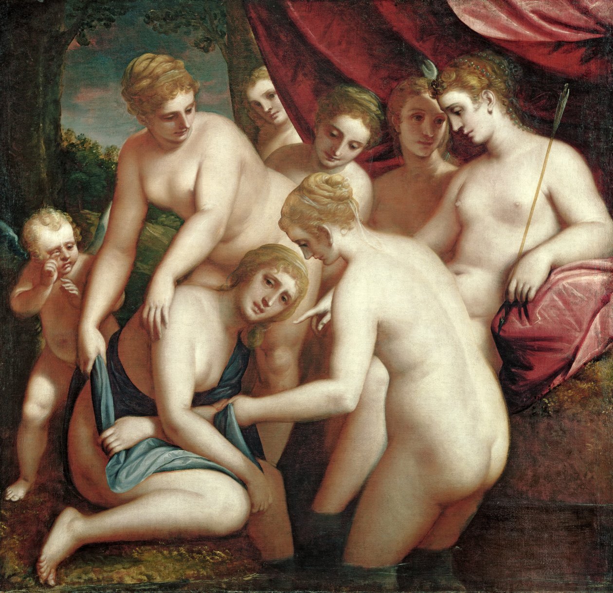 Diana felfedezi Callisto terhességét, 1570 alkotó: Luca Cambiaso