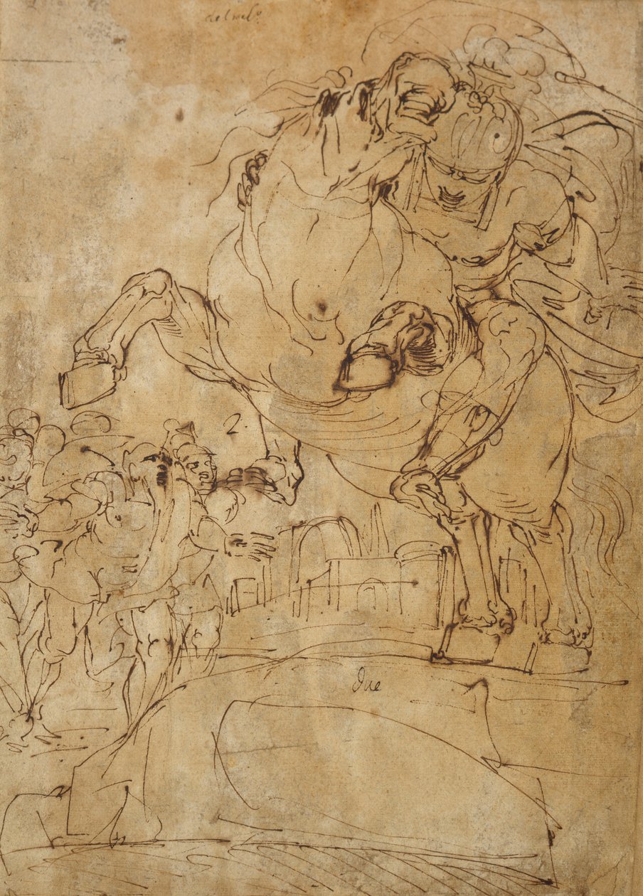 Marcus Curtius beugrik a mélységbe, 1574 körül (toll és barna tinta a papíron) alkotó: Luca Cambiaso