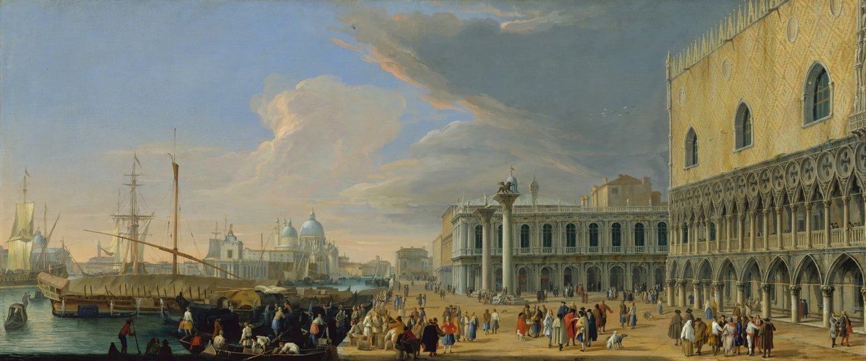 A Molo, Velence, Looking West, kb. 1709. alkotó: Luca Carlevarijs
