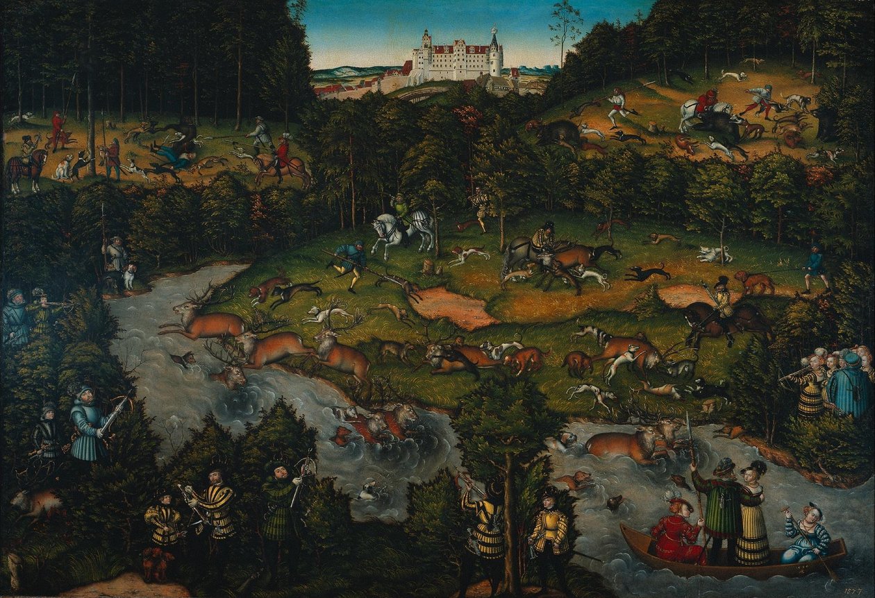 Udvari vadászat a Hartenfels kastélyban alkotó: Lucas Cranach the Elder