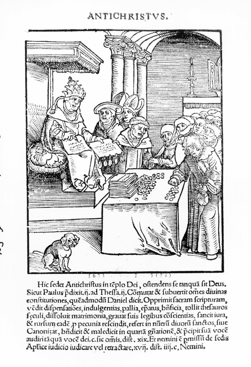 A pápa búcsúkat árul Philipp Melanchthon 1521-ben megjelent „Passional Christi und Antichristi” című művéből alkotó: Lucas Cranach the Elder