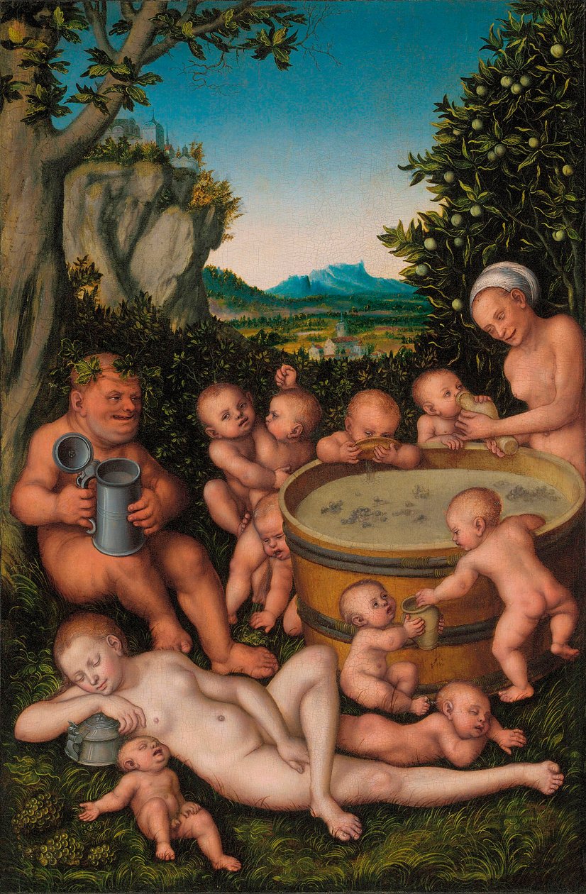 Bacchus a borvizes kádban alkotó: Lucas Cranach the Elder