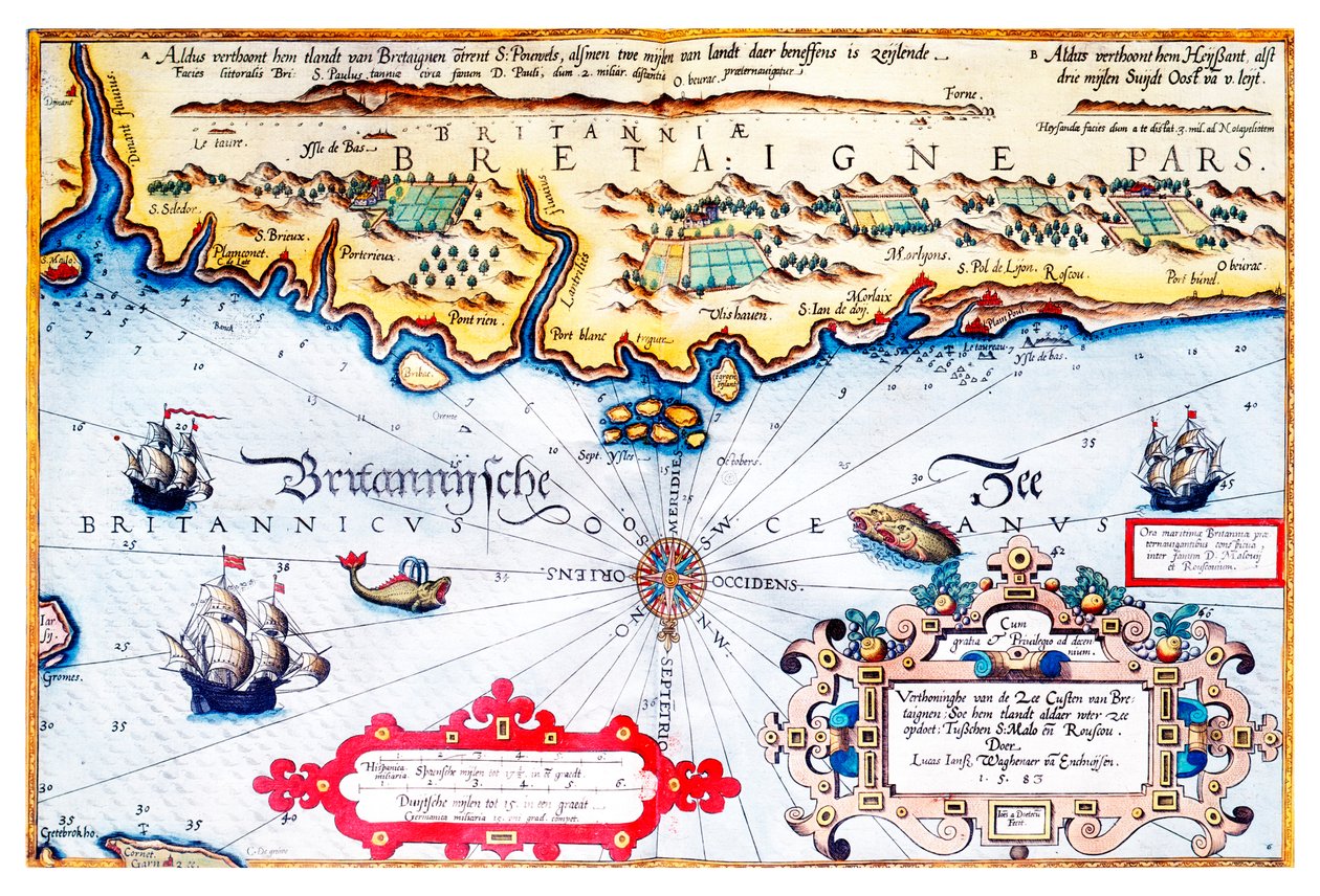 Navigációs térkép a Bretagne-i partvidékről alkotó: Lucas Janszoon Waghenaer