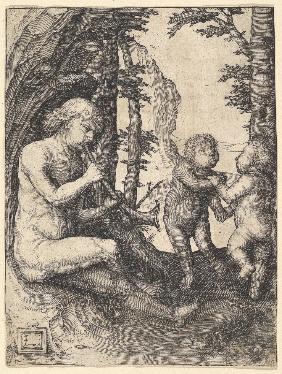 Fiú trombitával, kb. 1507. alkotó: Lucas van Leyden