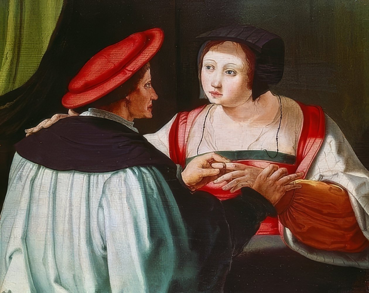 Az eljegyzés. 1530 körül alkotó: Lucas van Leyden
