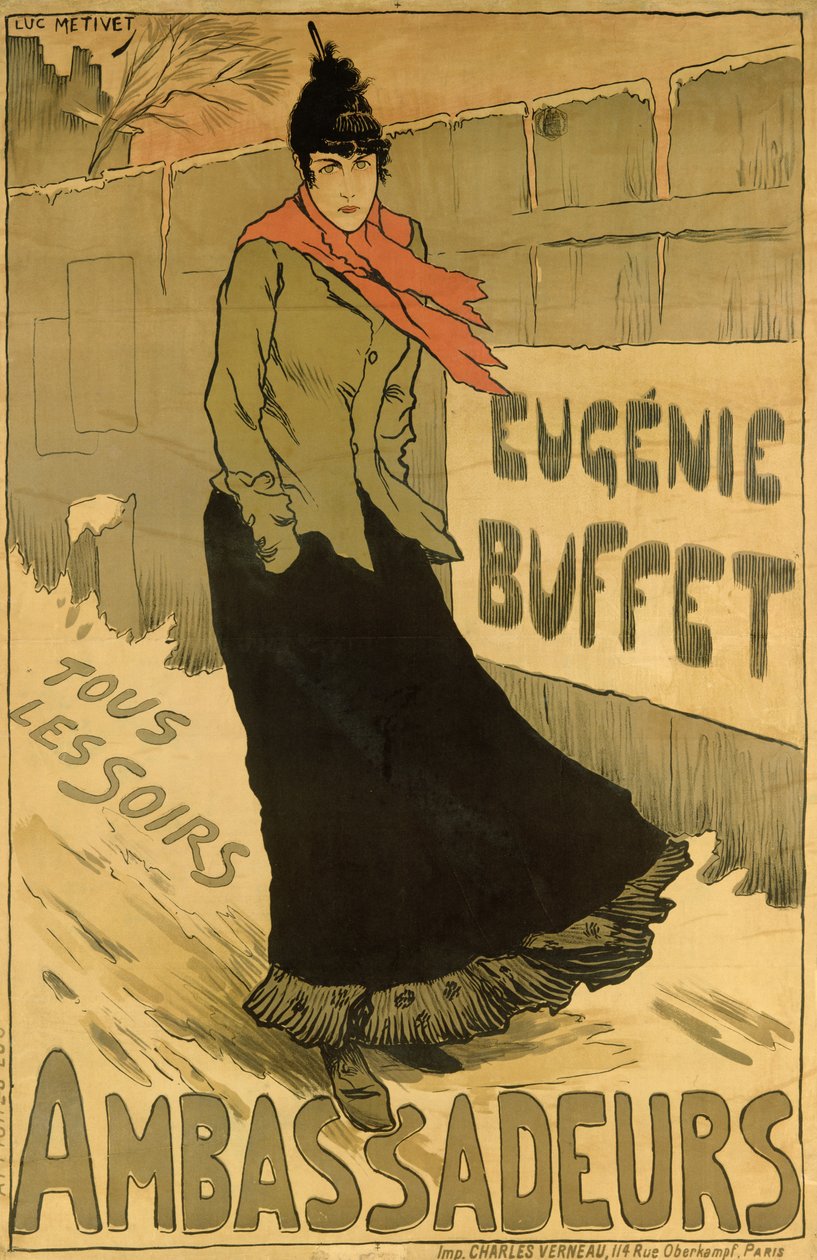 Az „Eugenie Buffet” reklámplakát reprodukciója az Ambassadeurs-nél, Párizs, 1893 alkotó: Lucien Metivet