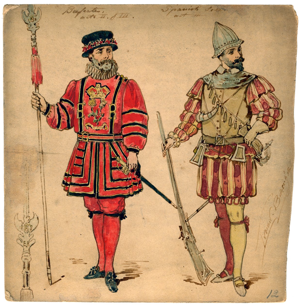 Beefeater és spanyol katona, 19. század. alkotó: Lucien Besche