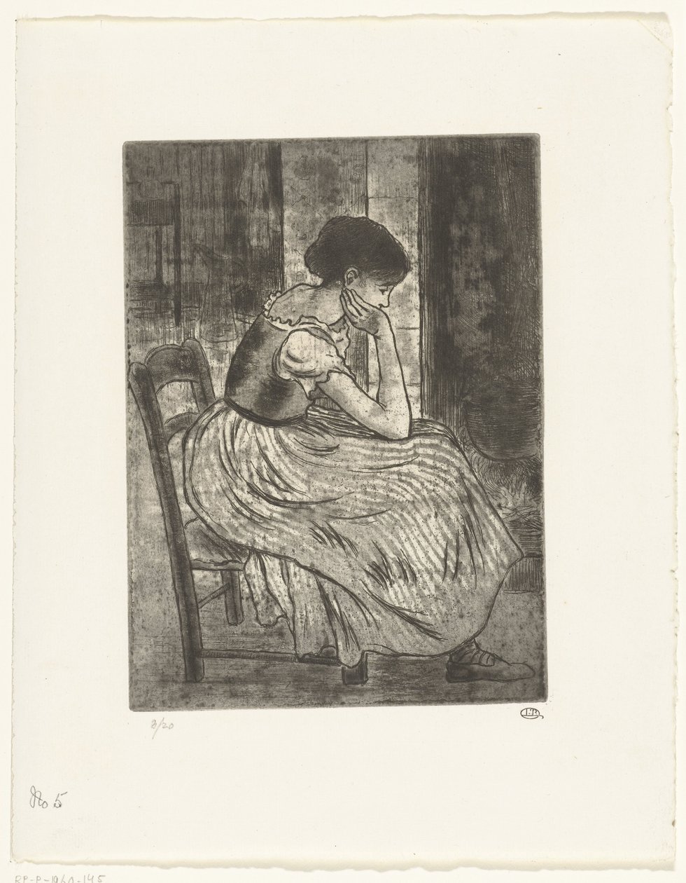 Fiatal nő ül a kandalló mellett alkotó: Lucien Pissarro