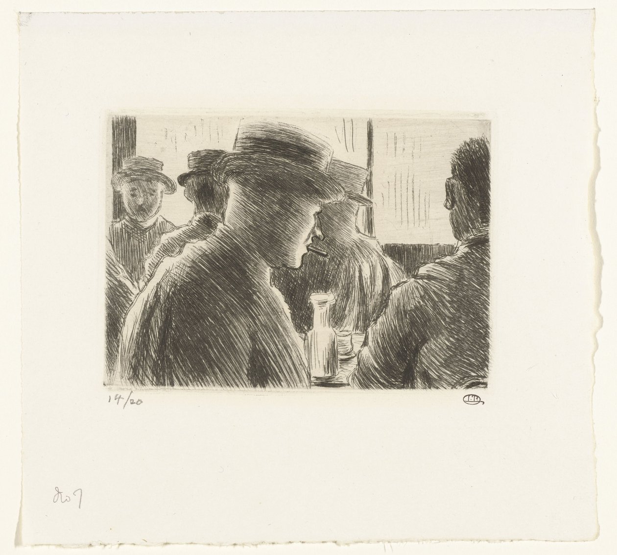 Férfiak egy kávézóban alkotó: Lucien Pissarro
