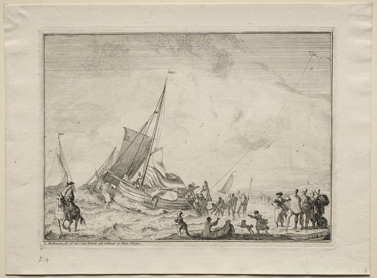 Hajó vízre bocsátása, 1701. alkotó: Ludolf Backhuysen