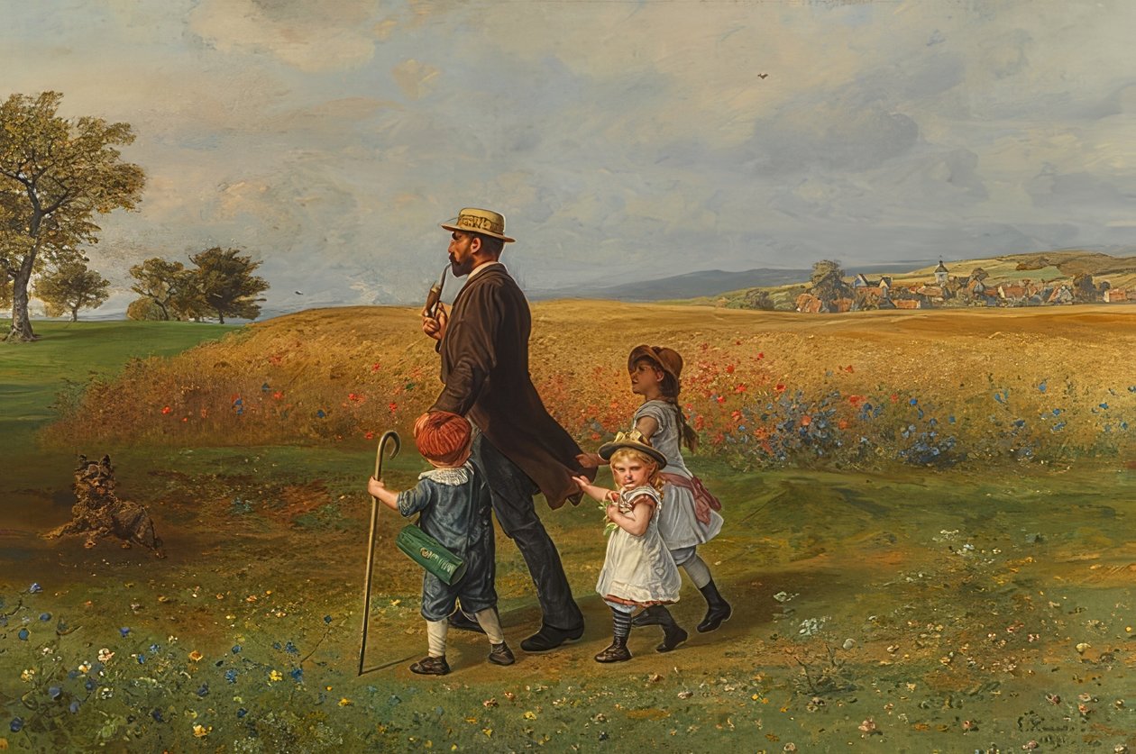 Vasárnapi séta. 1889 alkotó: Ludwig Knaus