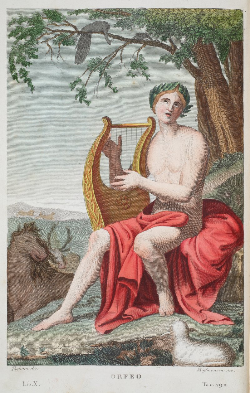 Orpheus vagy Orfeo, illusztráció Ovidius Metamorfózisaiból, Firenze, 1832 (kézzel színezett metszet) alkotó: Luigi Ademollo
