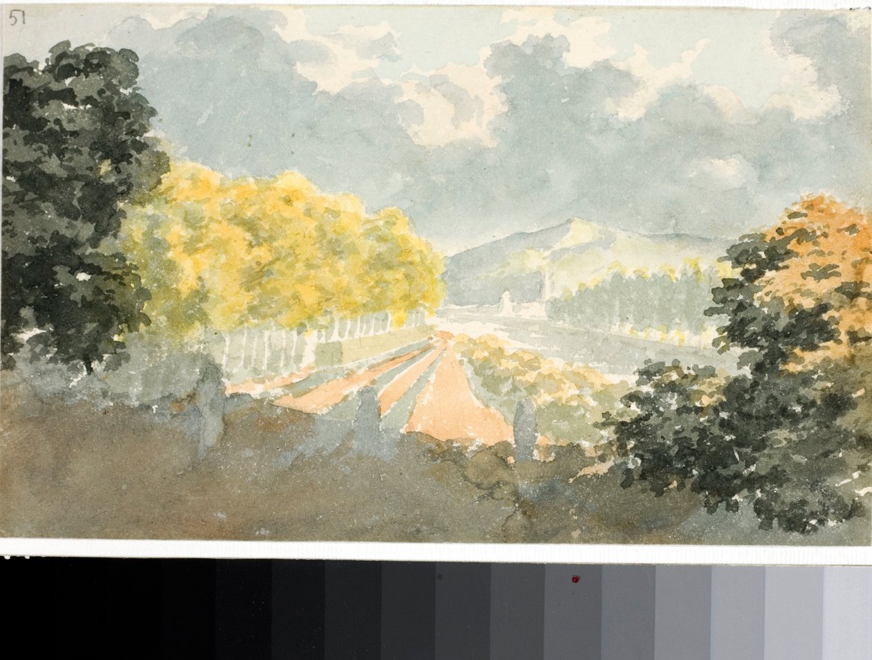 Vidék, Olaszország (akvarell, 1825 körül) alkotó: Luigi Garibbo