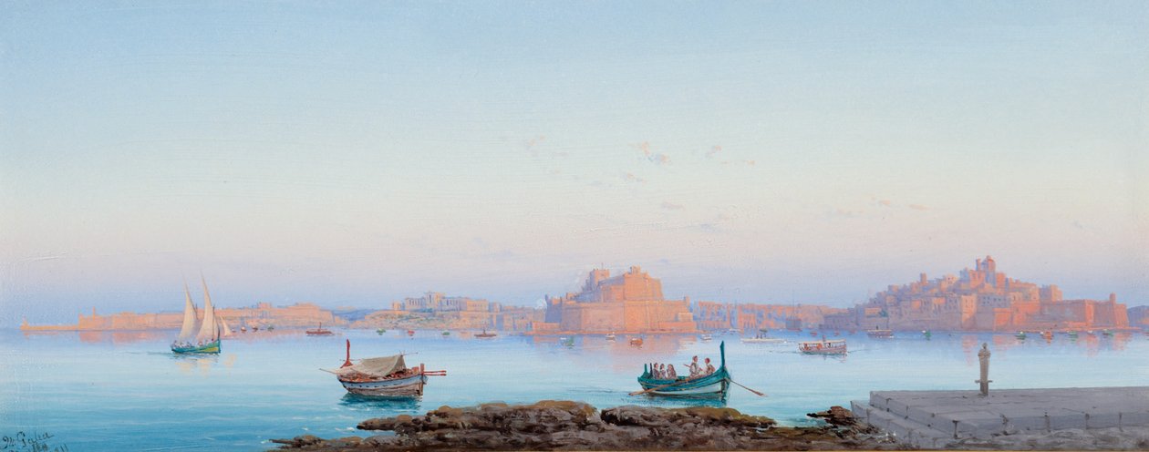 Grand Harbour, Málta, Vallettából, 1911 alkotó: Luigi Maria Galea