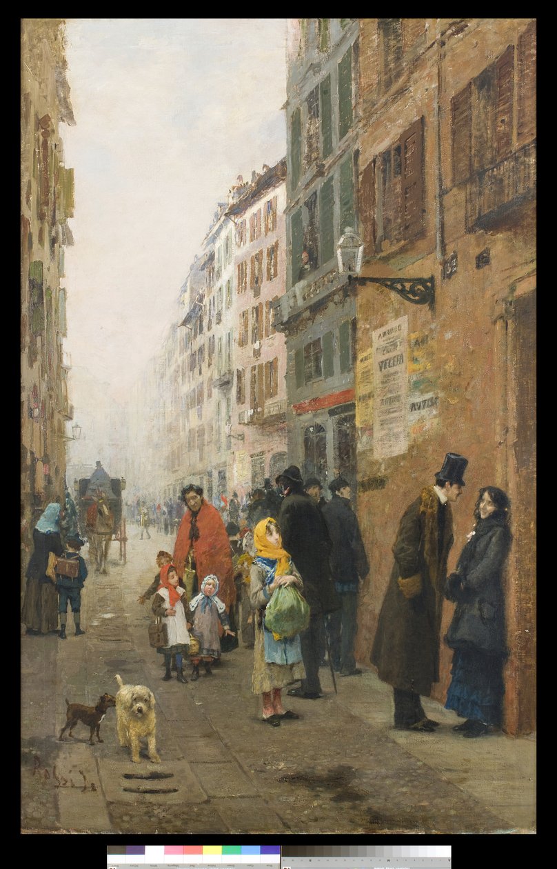 Egy utca Milánóban, 1881 alkotó: Luigi Rossi