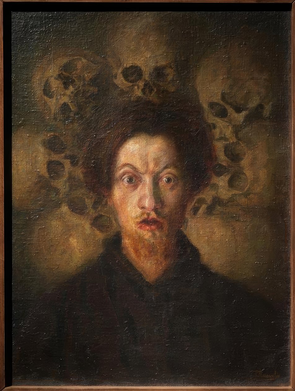Önarckép koponyákkal alkotó: Luigi Russolo