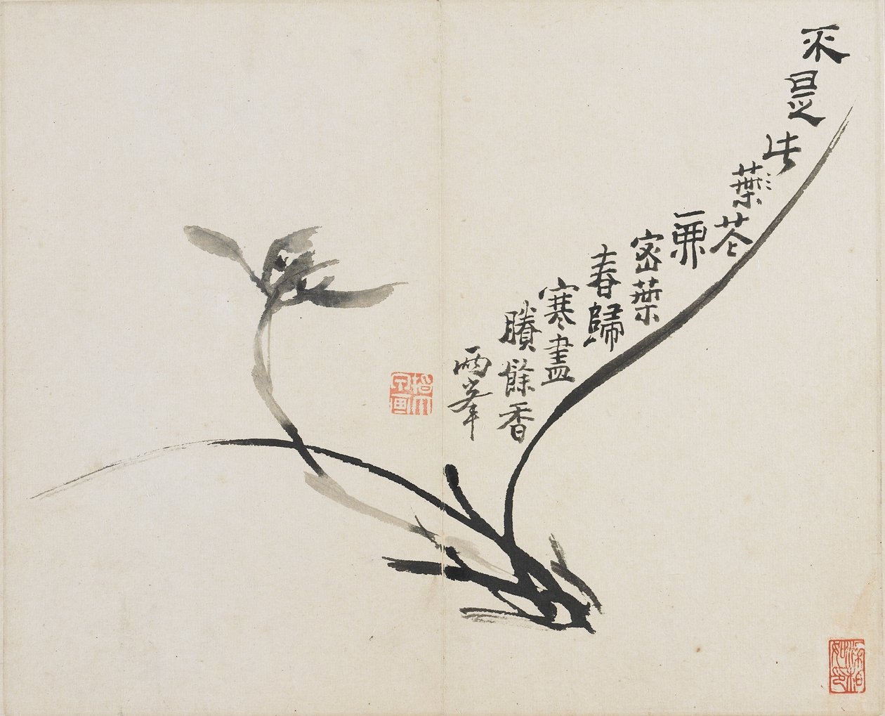 Tájképek, virágok és madarak: orchidea, Qing-dinasztia, 1780 (tinta papíron) alkotó: Luo Ping