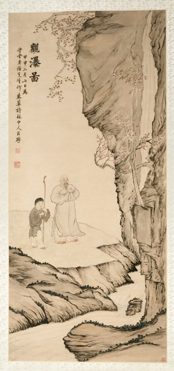 Tudós a vízesést figyeli, 1764. alkotó: Luo Ping