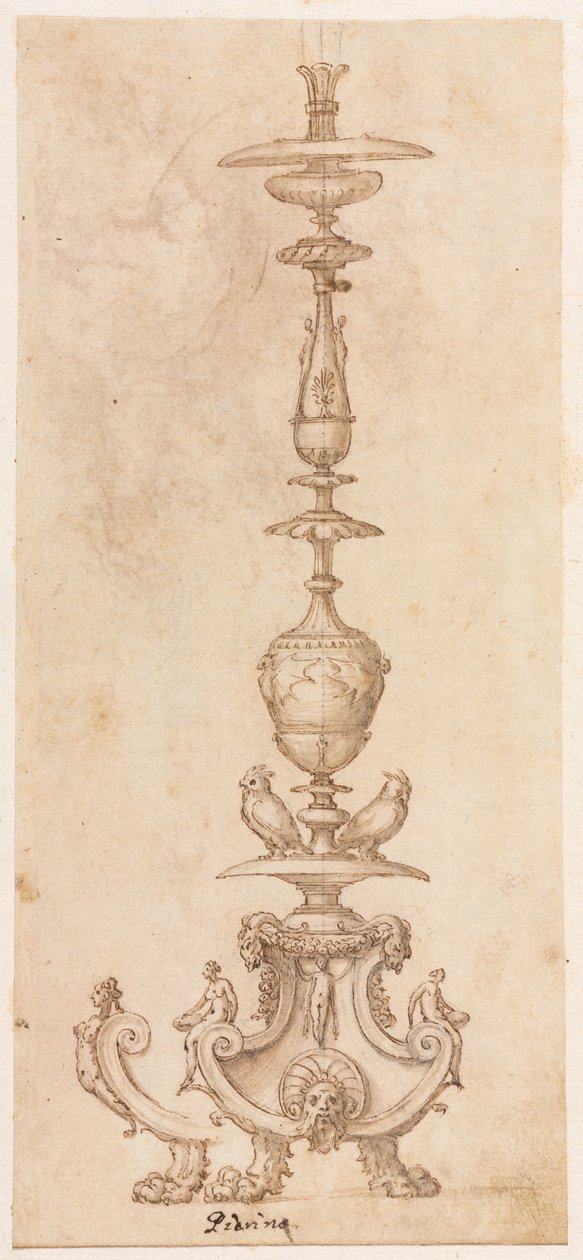 Tervezés gyertyatartóhoz, 1500-as évek közepe. alkotó: Luzio Romano