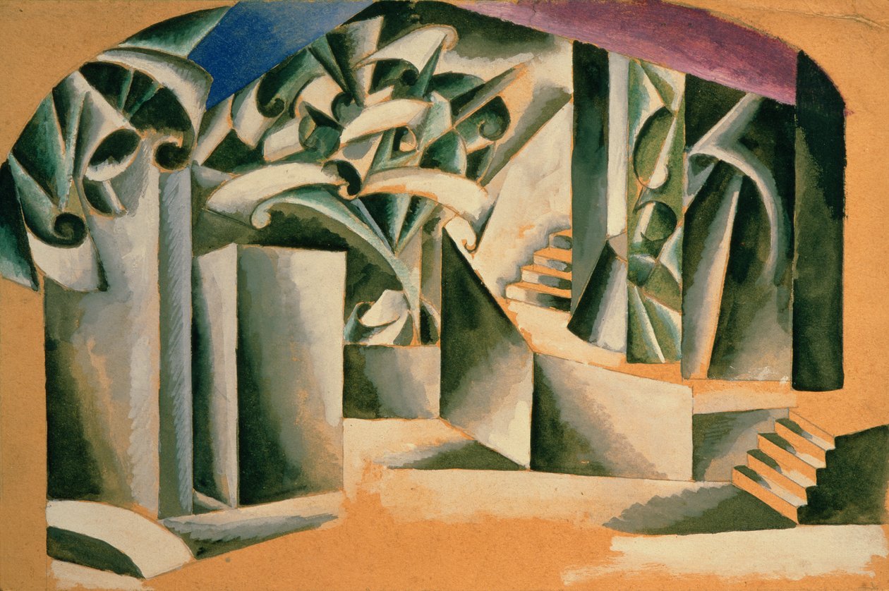Színpadterv William Shakespeare „Rómeó és Júlia” című drámájához, 1920 (gouache kartonon) alkotó: Lyubov Sergeevna Popova