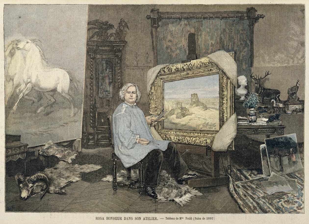 Rosa Bonheur (1822-99) a stúdiójában, a „Le Petit Journal”-ból, 1893. június 3. alkotó: Madame Consuelo Fould