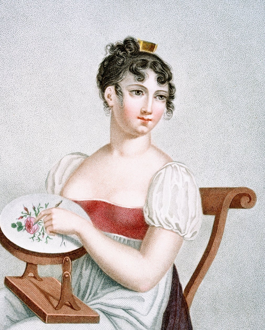 A hímzőnő, Augrand metszete, 1816 körül. alkotó: Madame G. Busset Dubruste