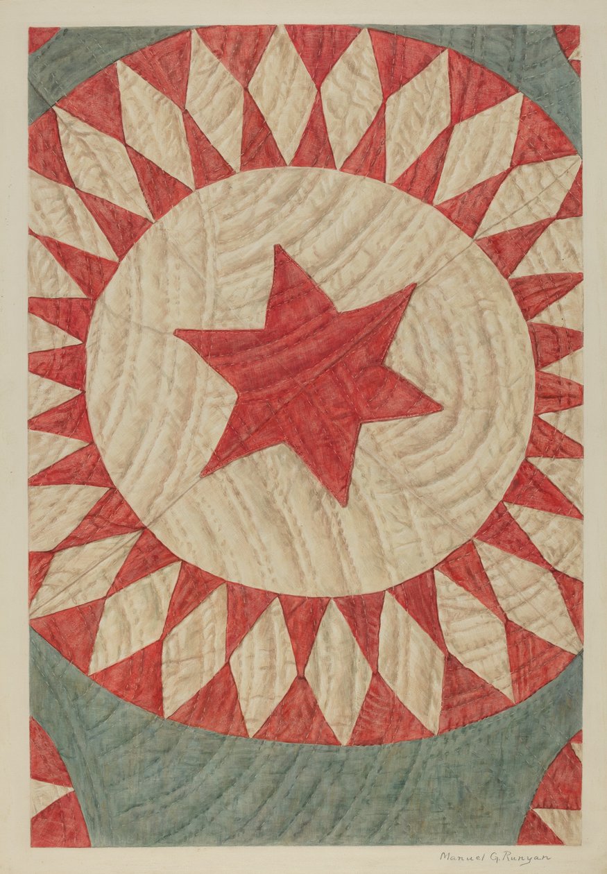 Star & Ring Quilt, c. 1938. alkotó: Manuel G. Runyan